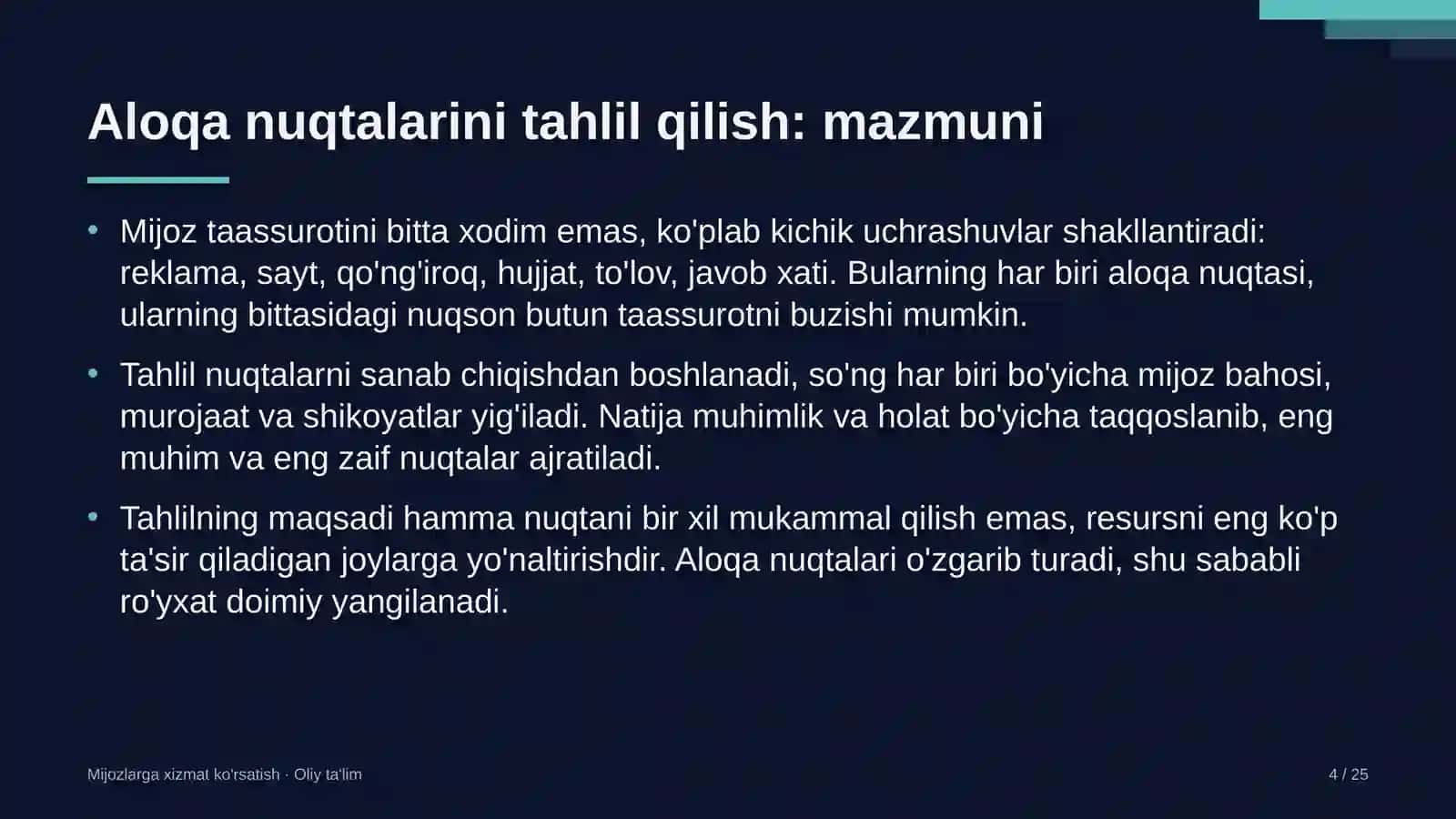 Yoqilg'i quyish shoxobchalarida aloqa nuqtalarini tahlil qilish 4