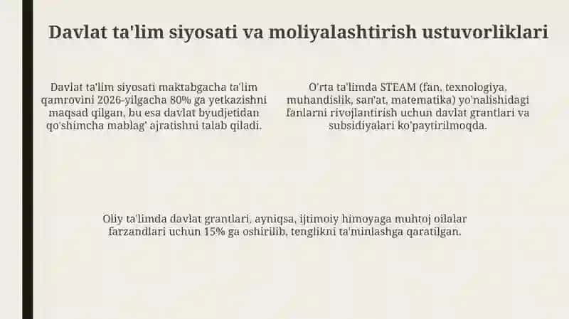 Turli darajalarda taʼlimni moliyalashtirish holati va tendensiyalari 4