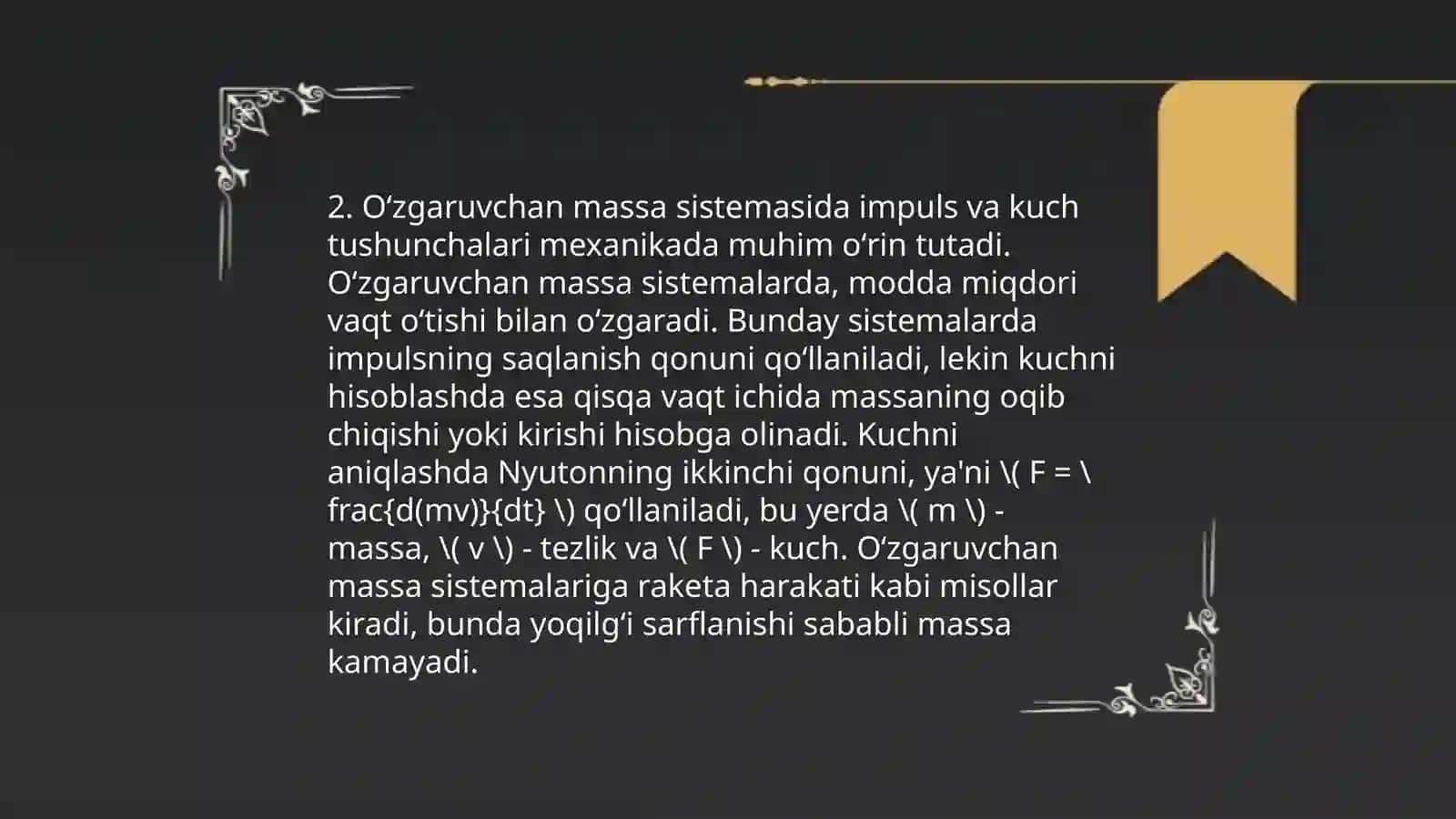 Oʻzgaruvchan massali jism harakati.Reaktiv harakat 4