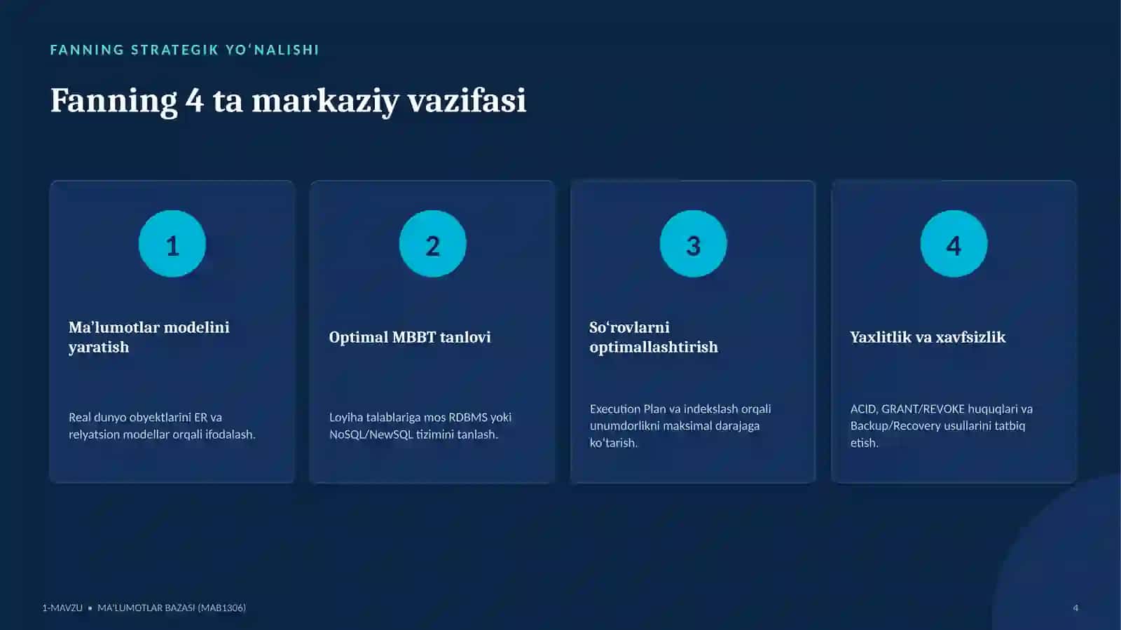 Ma’lumotlar bazasi faniga kirish 4