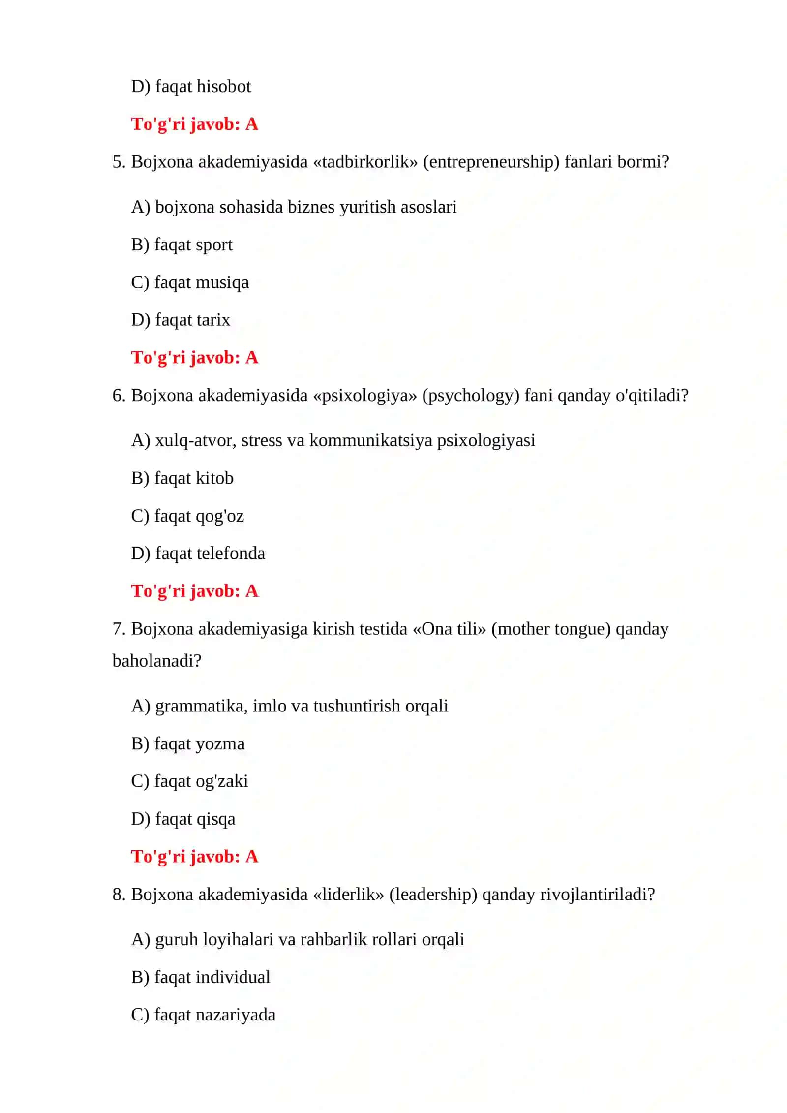 BOJXONA AKADEMIYASI PSIXOLOGIK TESTLARI 4