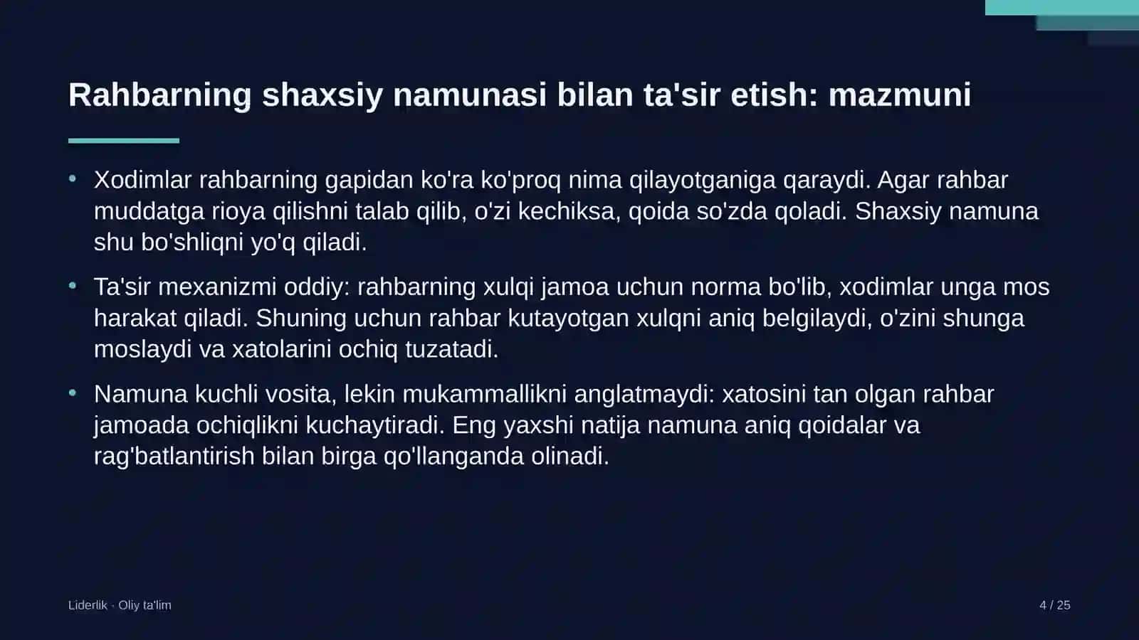 Zargarlik do'konlarida rahbarning shaxsiy namunasi orqali ta'sir etish 4