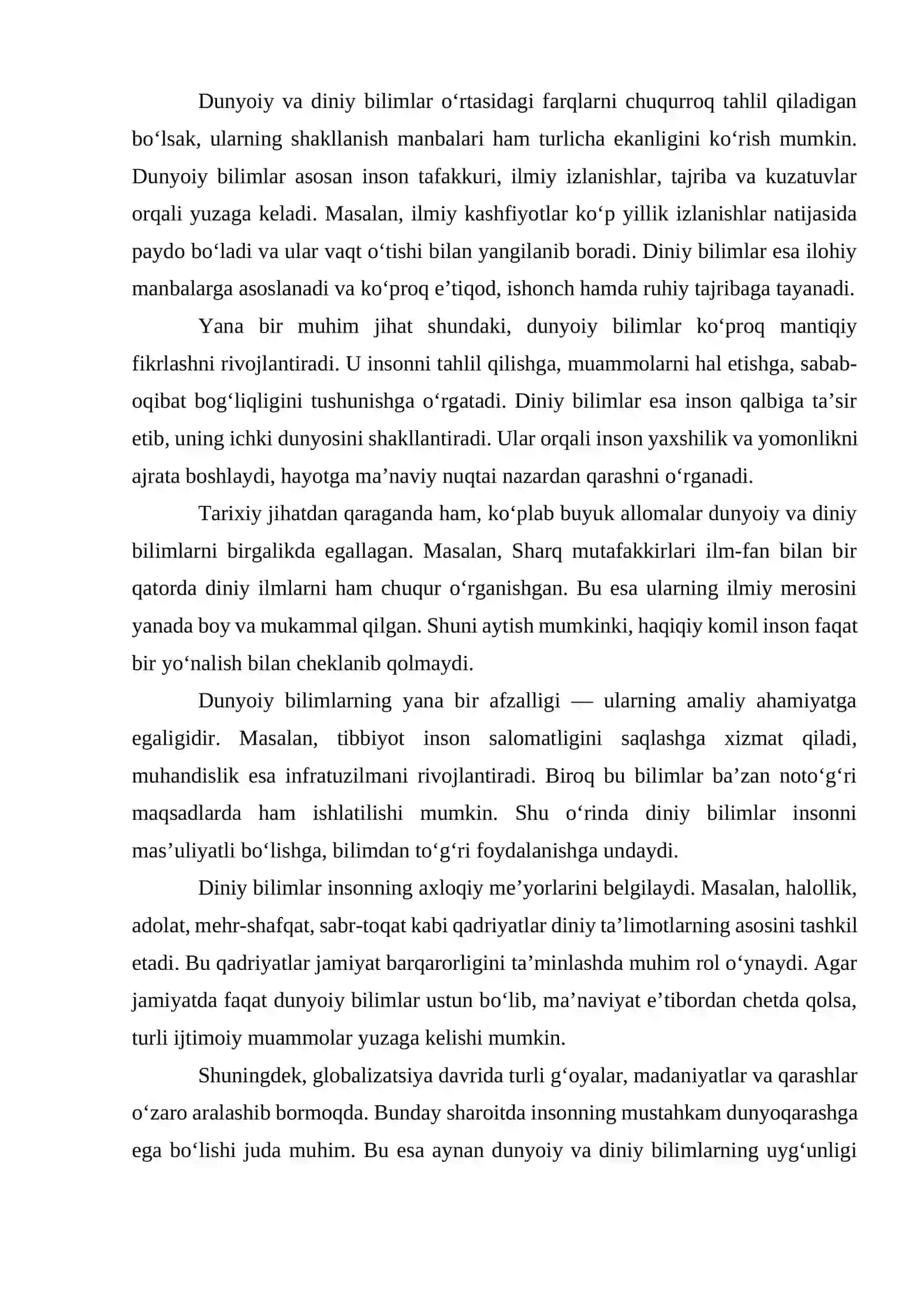 DUNYOIY VA DINIY BILIMLAR MUTANOSIBLIGINI TA’MINLASHNING AHAMIYATI 4