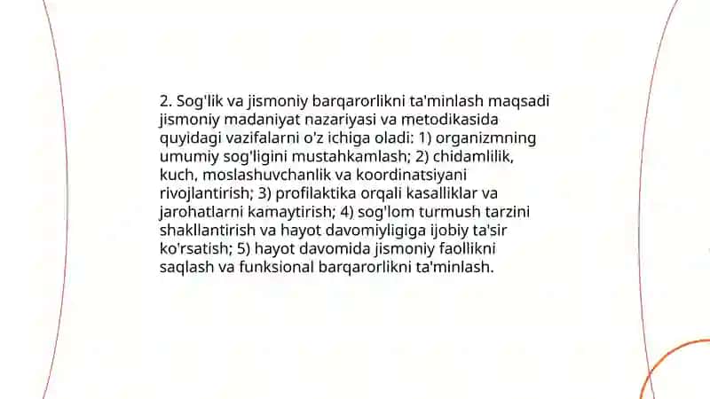 Jismoniy madaniyat nazariyasi va metodikasi fanining maqsadi 4