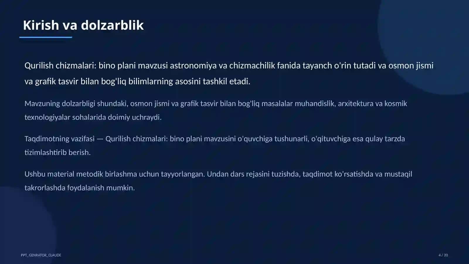 Qurilish chizmalari: bino plani (9-sinf) 4