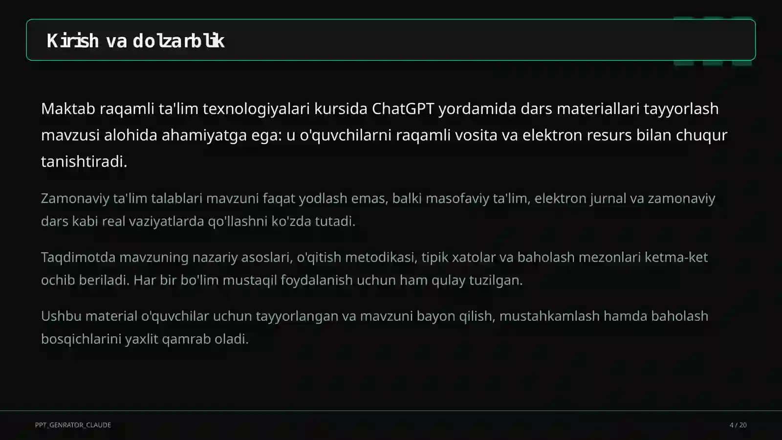 Dars materiallari tayyorlash 4