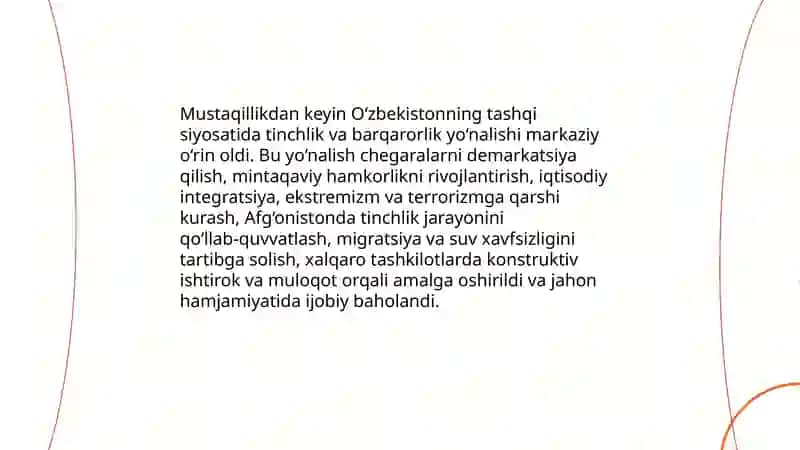O'zbekistonning tinchliksevar tashqi siyosati va uning jahon hamjamiyati tomonidan tan olinishi 4