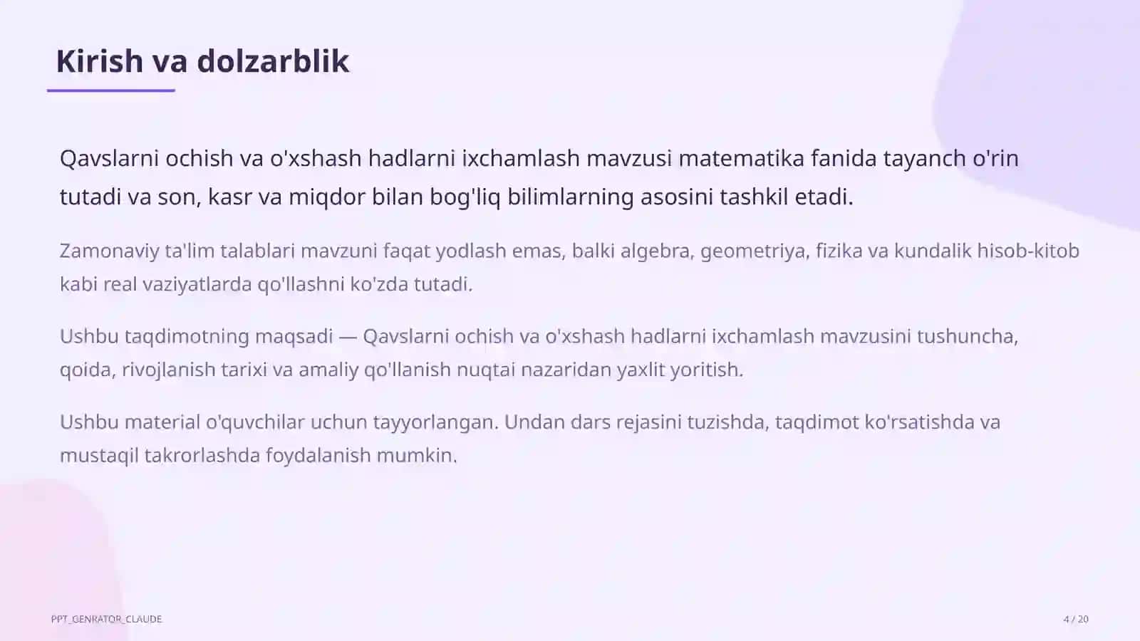 Qavslarni ochish va o'xshash hadlarni ixchamlash (6-sinf) 4
