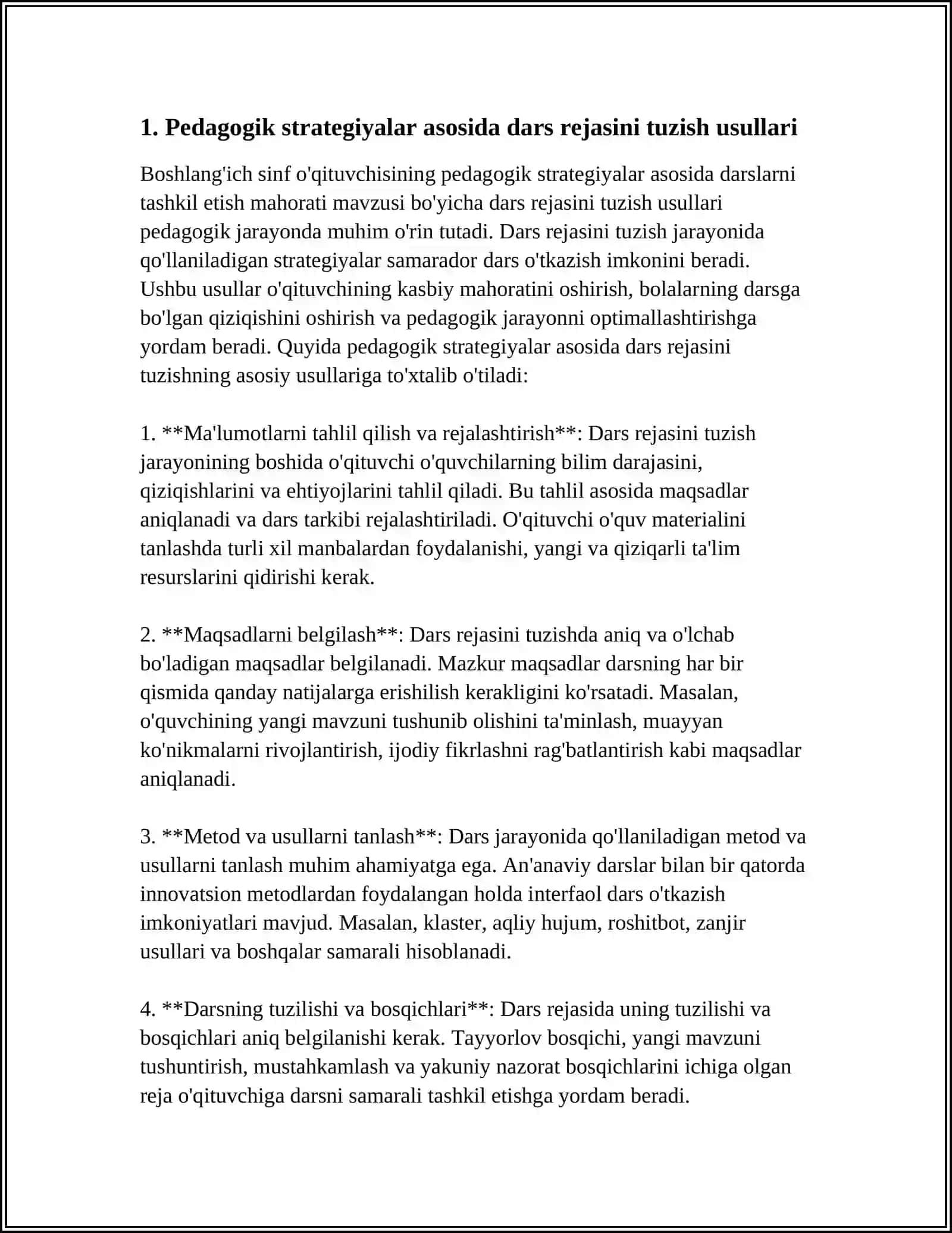 MAVZU:BOSHLANGʻICH SINF OʻQITUVCHISINING PEDAGOGIK STRATEGIYALAR ASOSIDA DARSLARNI TASHKIL ETISH MAHORATI 4