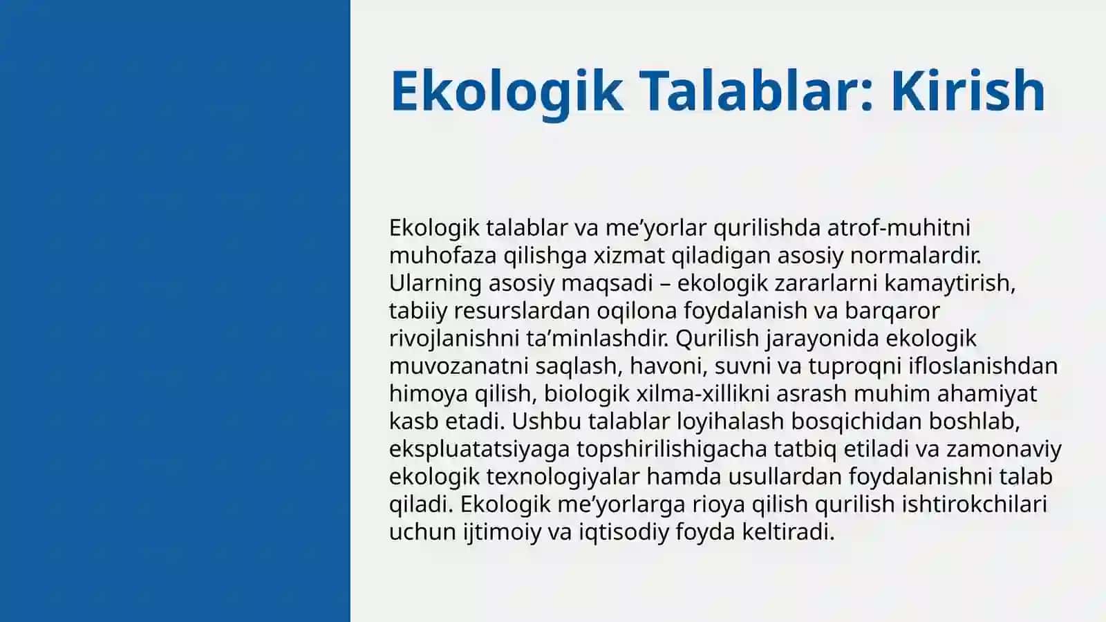 Qurilishda ekologik talablar va me'yorlar 4