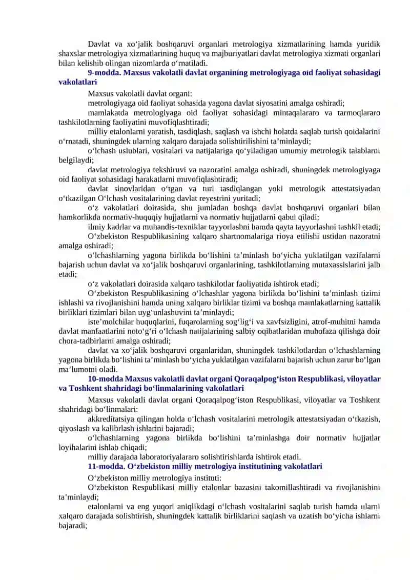 Metrologiya To'g'risidagi O'zbekiston Respublikasi Qonuni 4