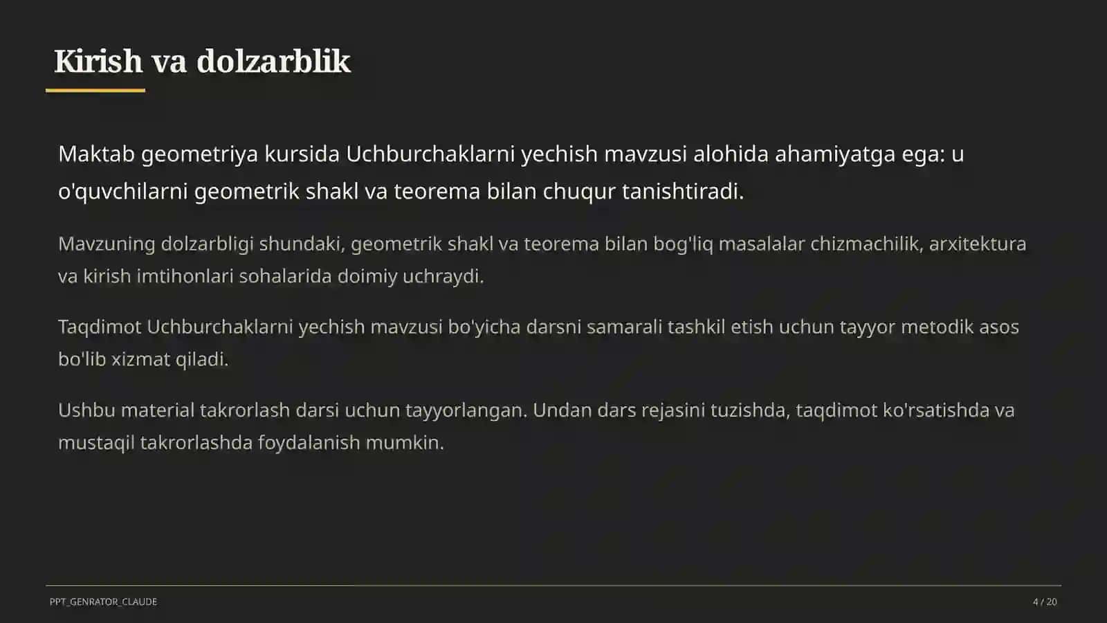 Uchburchaklarni yechish (9-sinf) 4