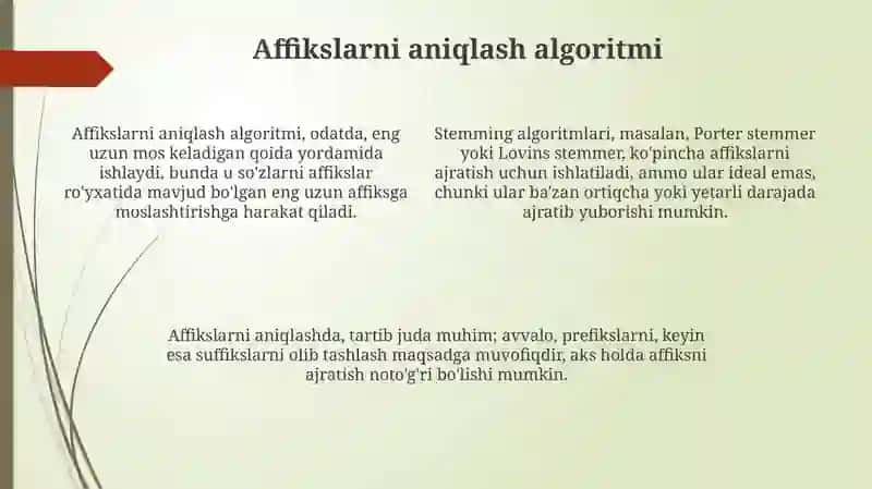 Soʻzlardan lugʻaviy shakl yasovchi qoʻshimchalarni ajratadigan dastur 4