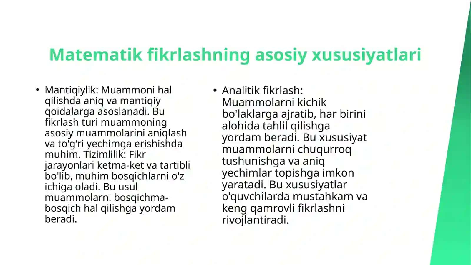 Boshlang'ich sinfda matematikadan tafakkurni mantiqiy fikrlashga rivojlantiruvchi ijodiy topshiriq tarzida masalalar ustida ishlash 4