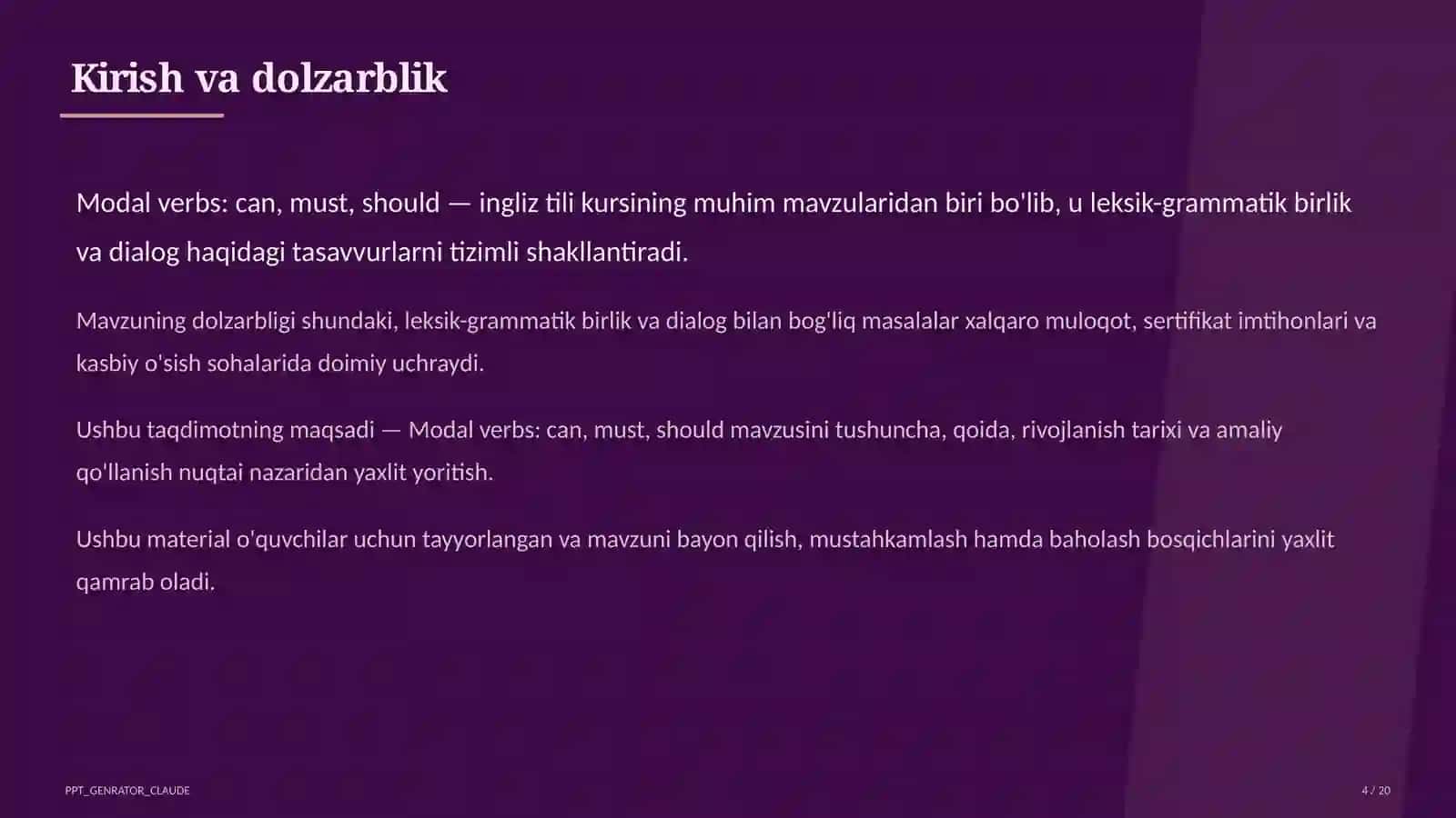 Modal verbs: can, must, should (7-sinf) 4