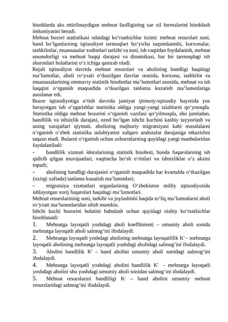 Mehnat bozori resurslari statistikasi 4