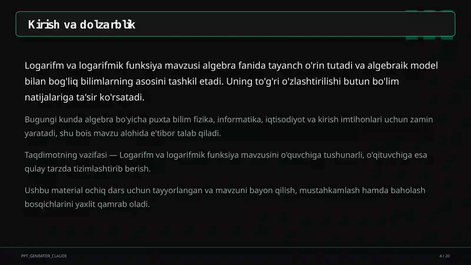 Logarifm va logarifmik funksiya (10-sinf) 4