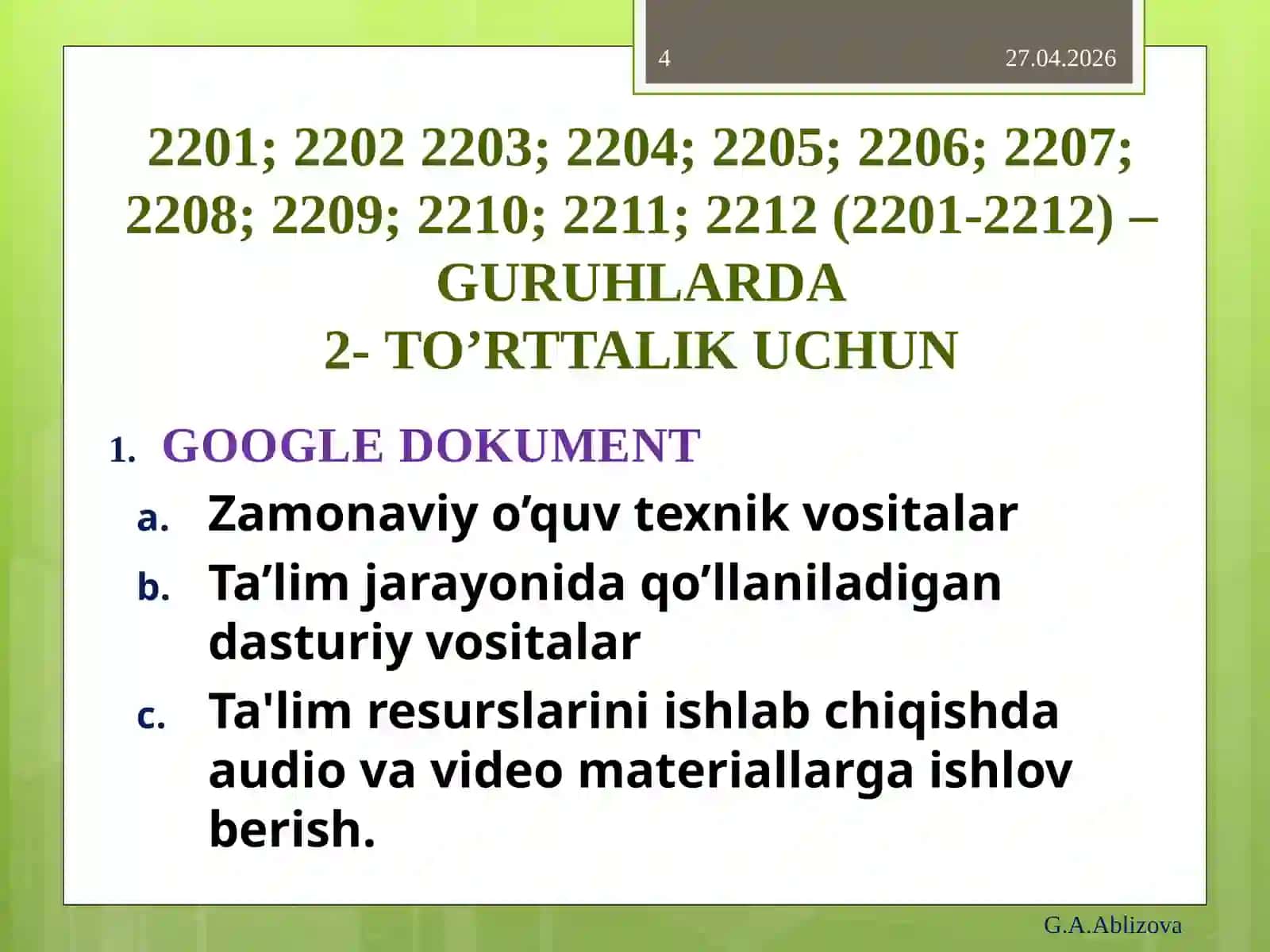 1-mavzu.Ta'lim jarayonida axborot- kommunikatsiyatexnologiyal0ariningo'rni vaimkoniyatlari 4