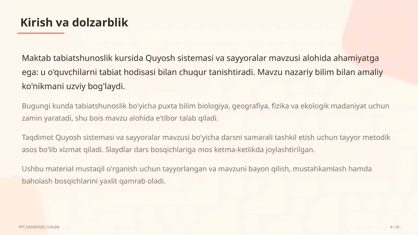 Quyosh sistemasi va sayyoralar (4-sinf) 4