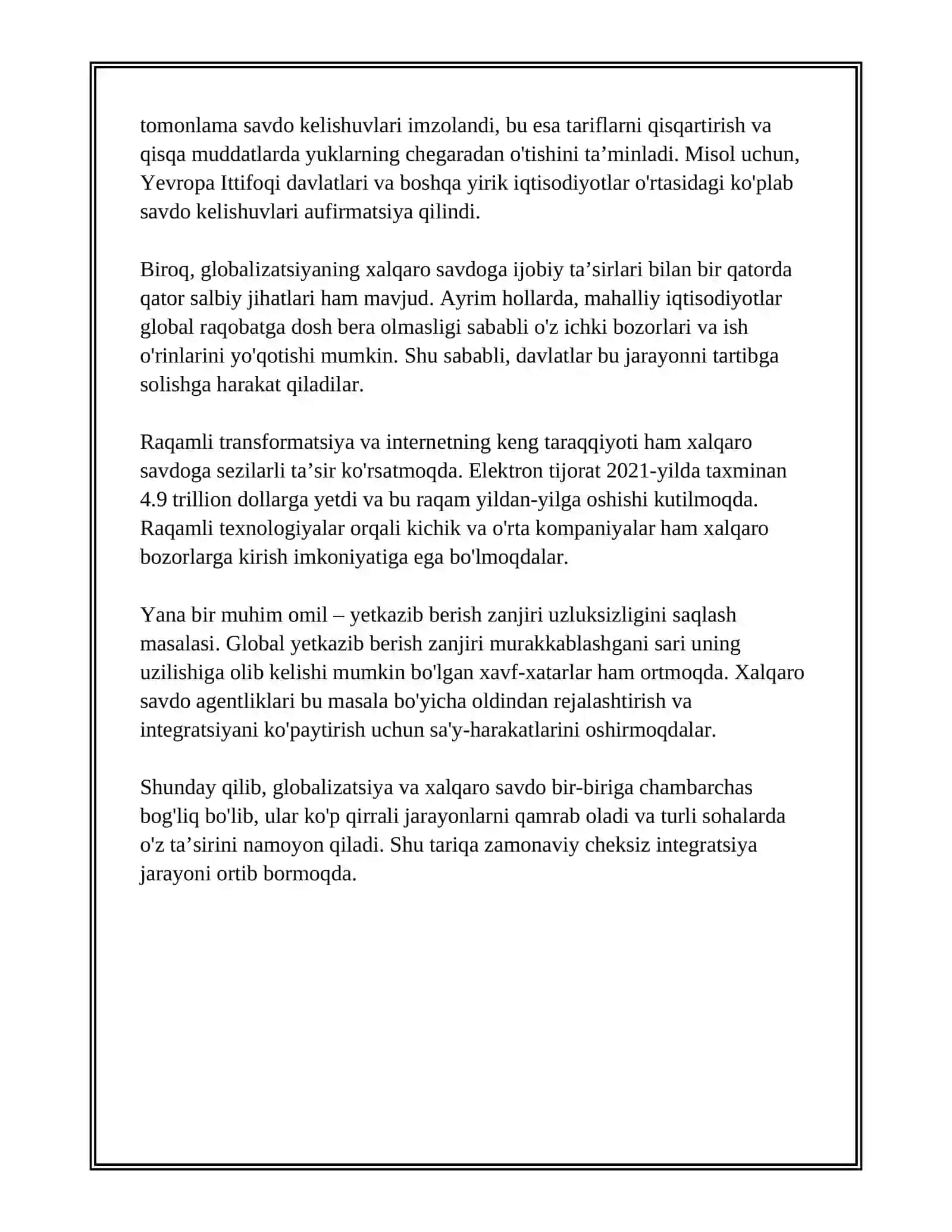 JAHON IQTISODIYOTNI GLOBALLASHUV JARAYONLARINI VUJUDGA KELISH VA RIVOJLANISHIGA TA’SIR ETUVCHI ASOSIY OMILLAR. 4