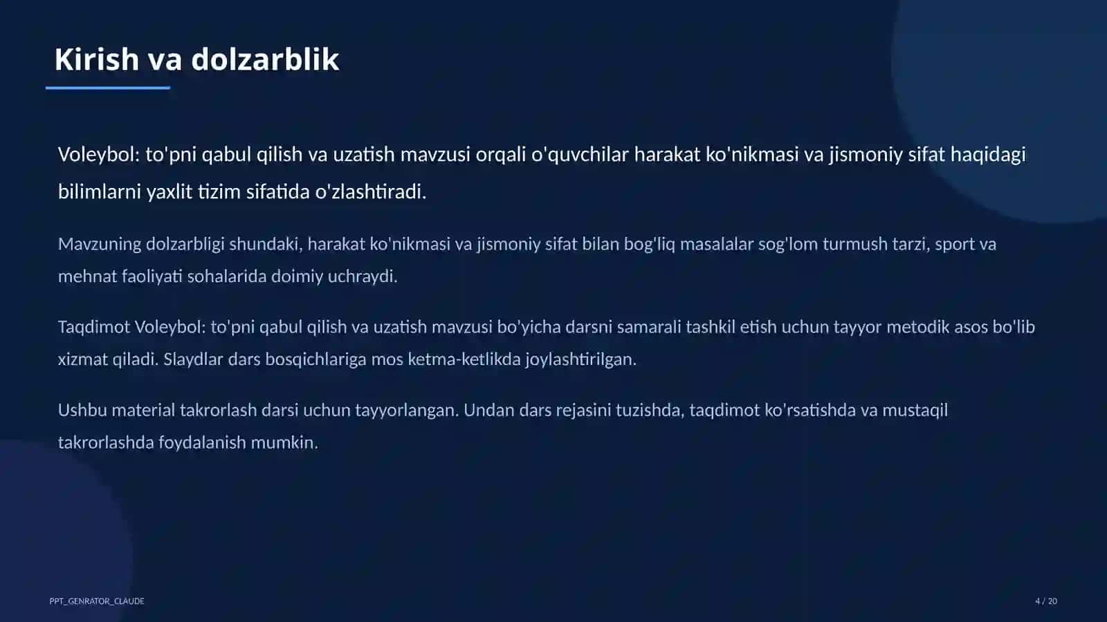 Voleybol: to'pni qabul qilish va uzatish (5-sinf) 4