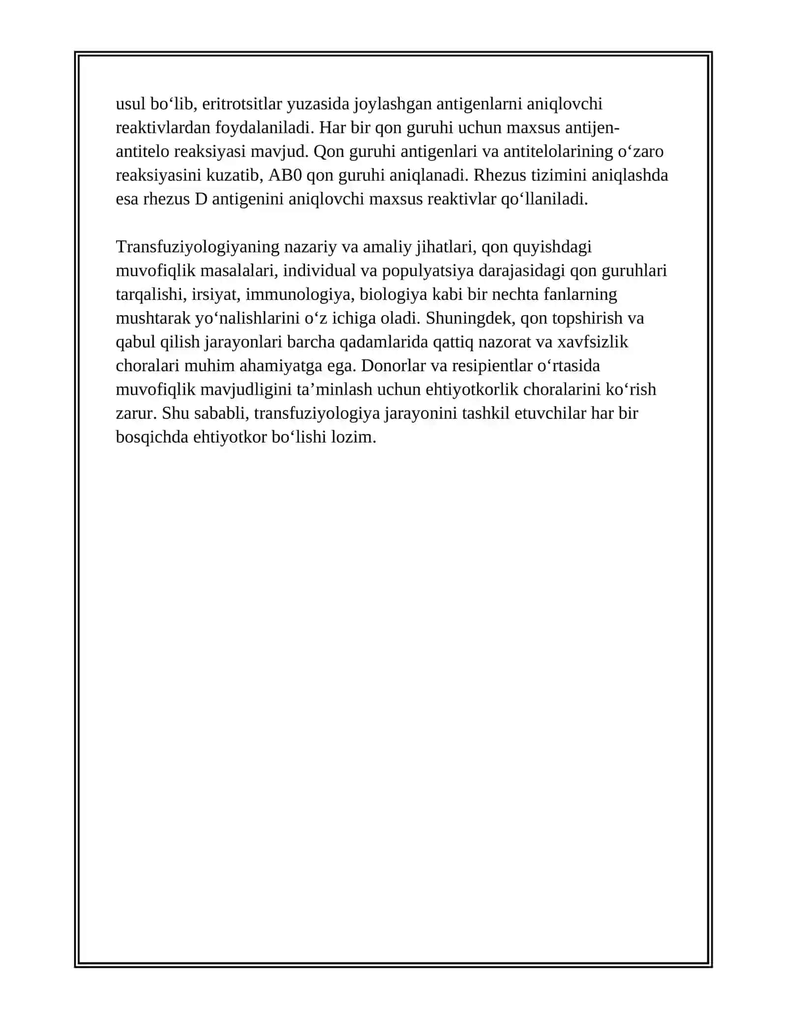 TRANSFUZIOLOGIYAGA KIRISH. DONORLIK ASOSLARI. AB0 QON GURUHI TIZIMI VA RHEZUS TIZIMI. QON GURUHLARINI VA RHEZUS OMILINI ANIQLASH USULLARI 4