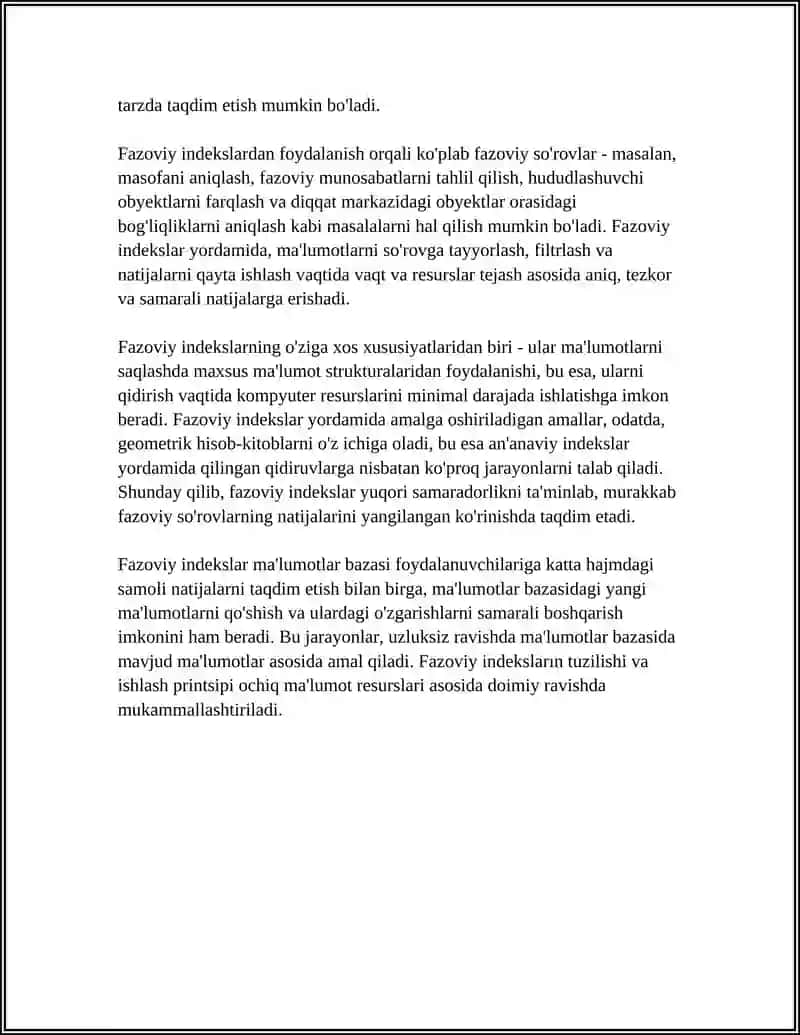 MA'LUMOTLAR BAZASIDA FAZOVIY INDEKSLARNING (SPATIAL INDEXES) YARATILISHI VA ISHLASH PRINSIPI 4
