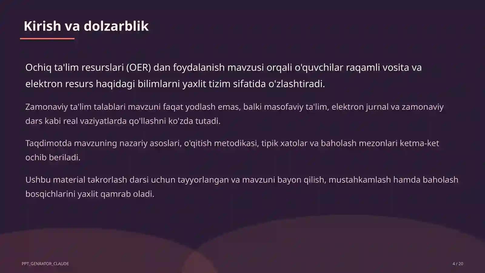 Ochiq ta'lim resurslari (OER) dan foydalanish 4