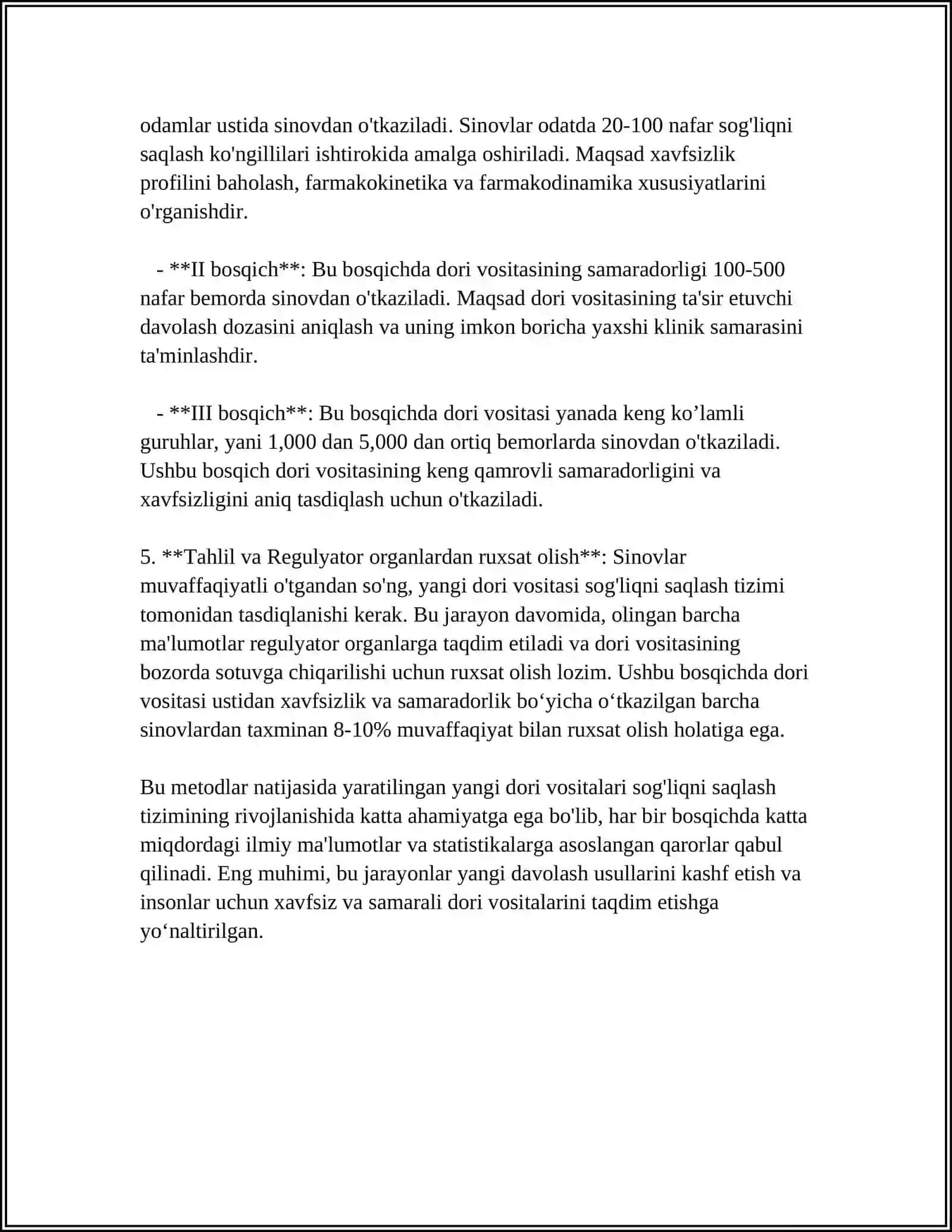 YANGI DORI VOSITLARNI IZLAB TOPISH YO'LI TASNIFI 4