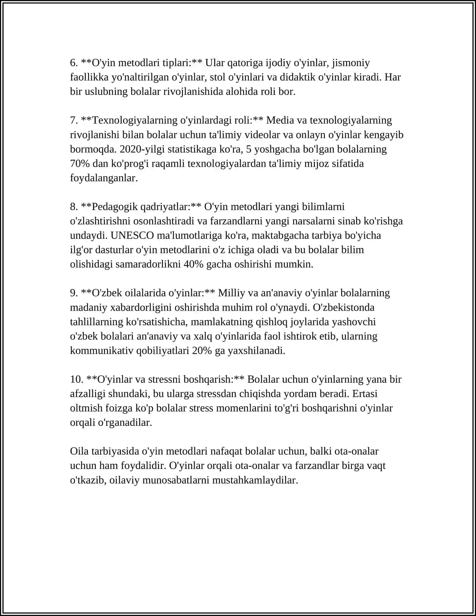 OILA TARBIYASI METOD, SHAKL VA VOSITALARIDAN BITTADAN TANLAB OLIB, AMALIY ISHLANMA TUZISH 4
