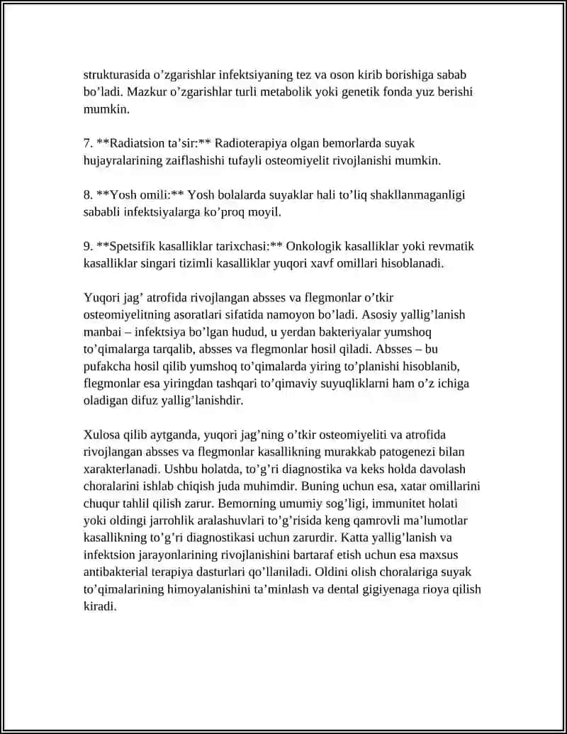 YUQORI JAG’ O’TKIR OSTEOMIYELITI VA ATROFIDA RIVOJLANGAN ABSSESS VA FLEGMONLARI 4