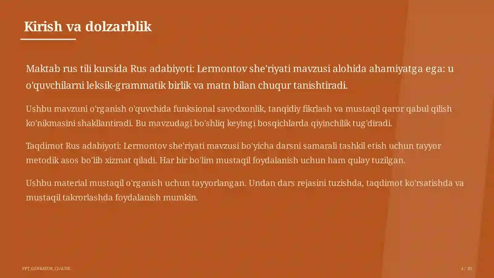 Rus adabiyoti: Lermontov she'riyati (9-sinf) 4