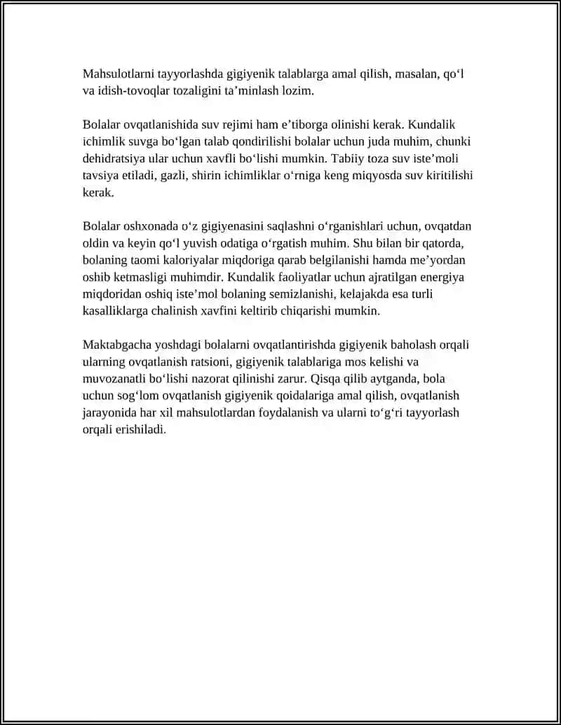 MAKTABGACHA TARBIYA YOSHIDAGI BOLALAR OVQATLANISHINI GIGIYENIK BAHOLASH 4