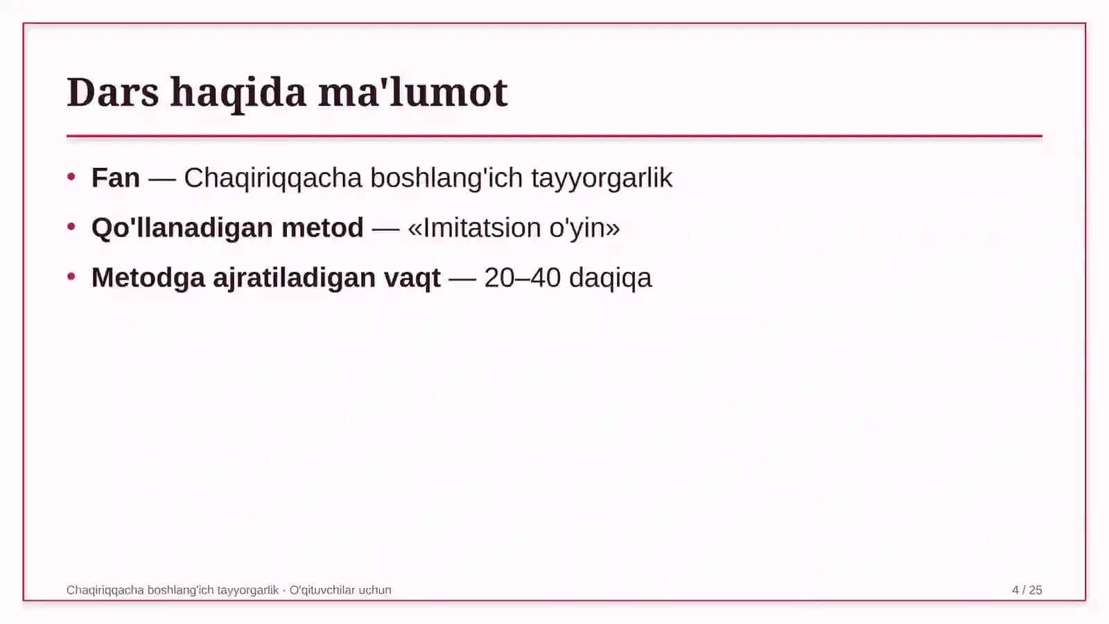 chaqiriqqacha boshlang'ich tayyorgarlik darslarida imitatsion o'yin metodidan foydalanish 4923 4