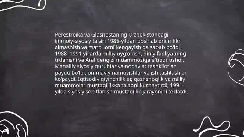 Mustaqillikka erishish arafasida O'zbekistondagi ijtimoiy siyosiy jarayonlar 4