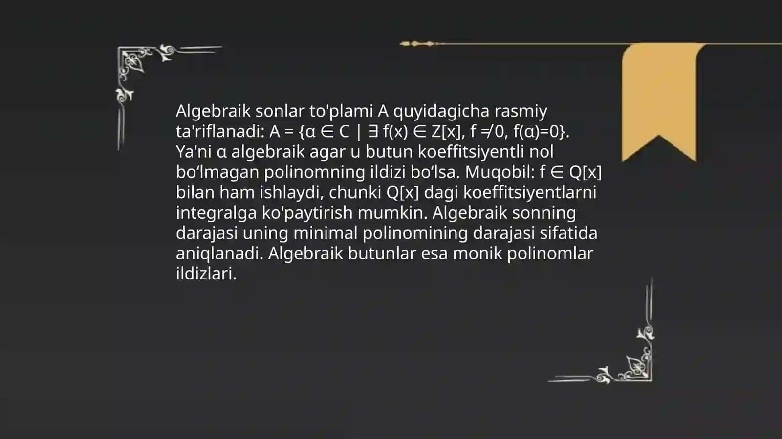 Algebraik sonlar to'plamining sanoqliligi 4