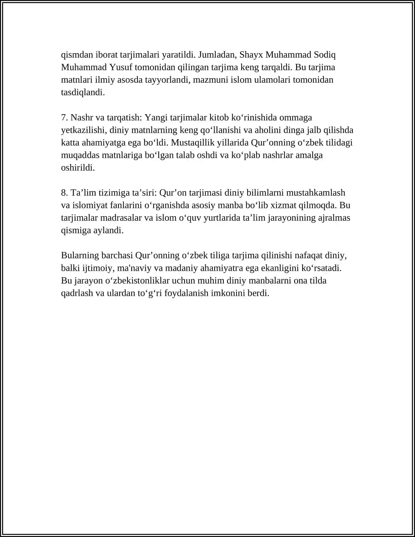 MUSTAQILLIK YILLARIDA QURʼONNING OʻZBEK TILIGA TARJIMA QILINISHI VA TAFSIRLARI HAQIDA TAQDIMOT TAYYORLASH 4