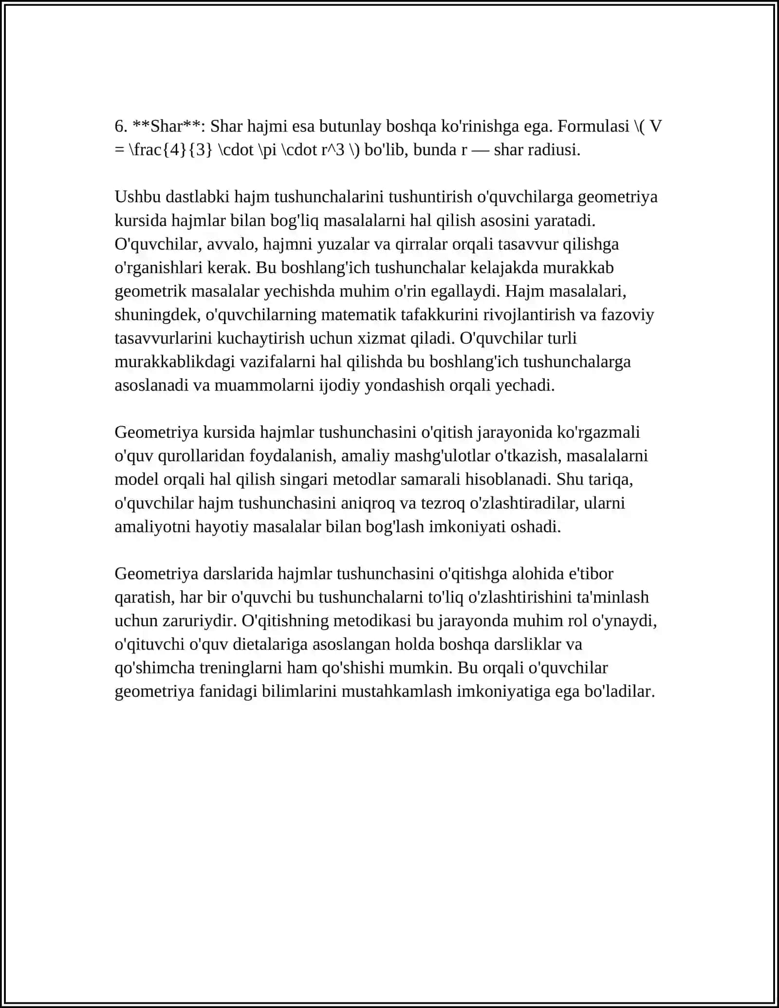 GEOMETRIYA KURSIDA HAJMLARNI OʻQITISH METODIKASI 4