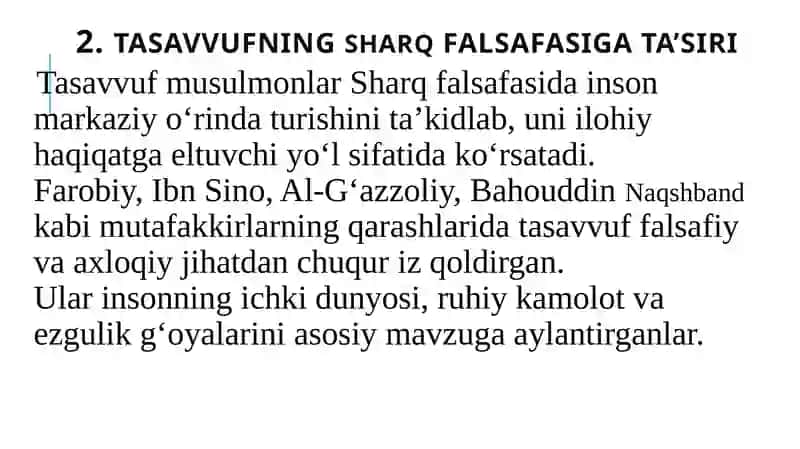 TASAVVUFTAʼLIMOTINING SHARQ MADANIYATIGA TA’SIRI 4