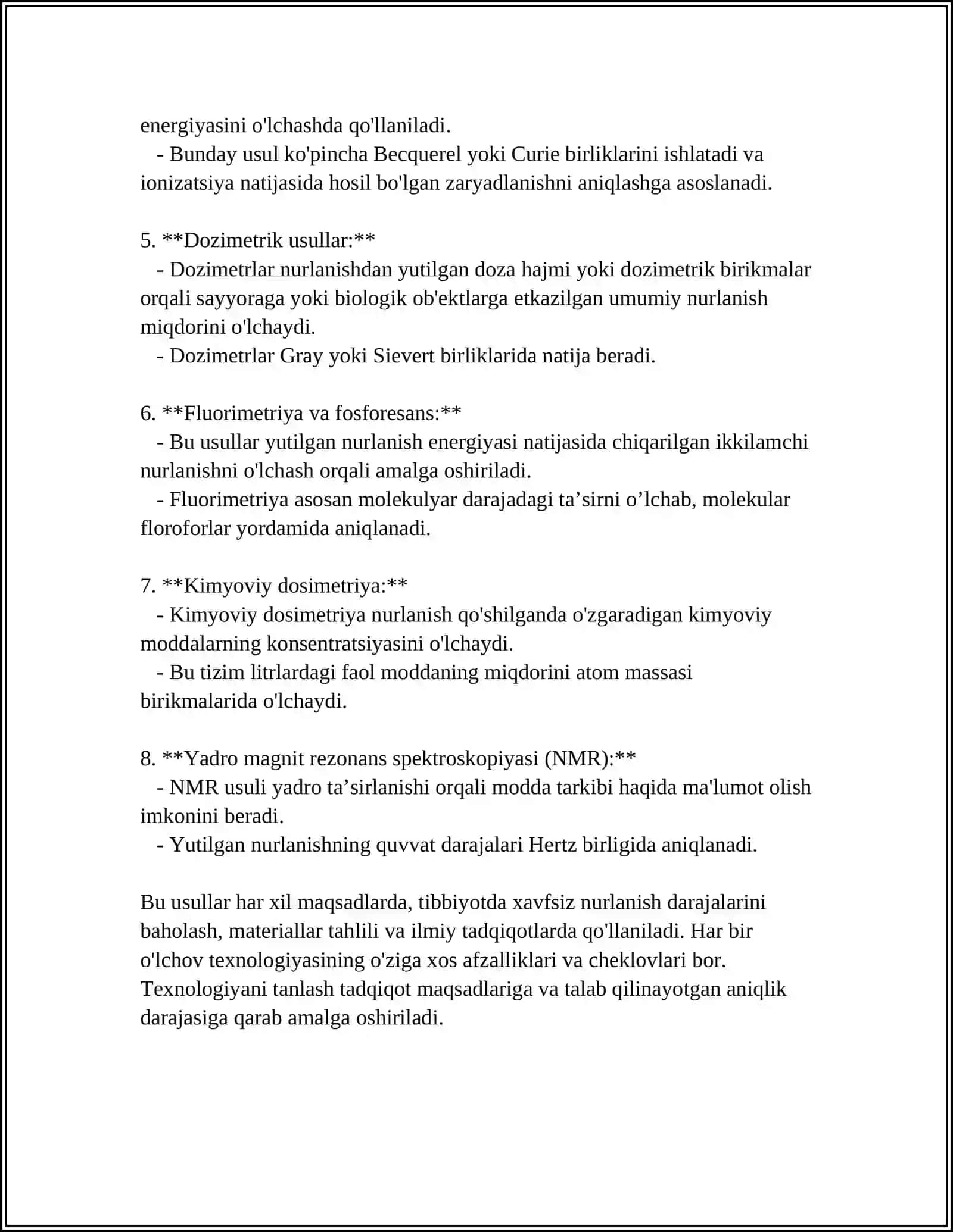 YUTILGAN NURLANISH ENERGIYASINI DIZOMETRIK BAHOLASH 4