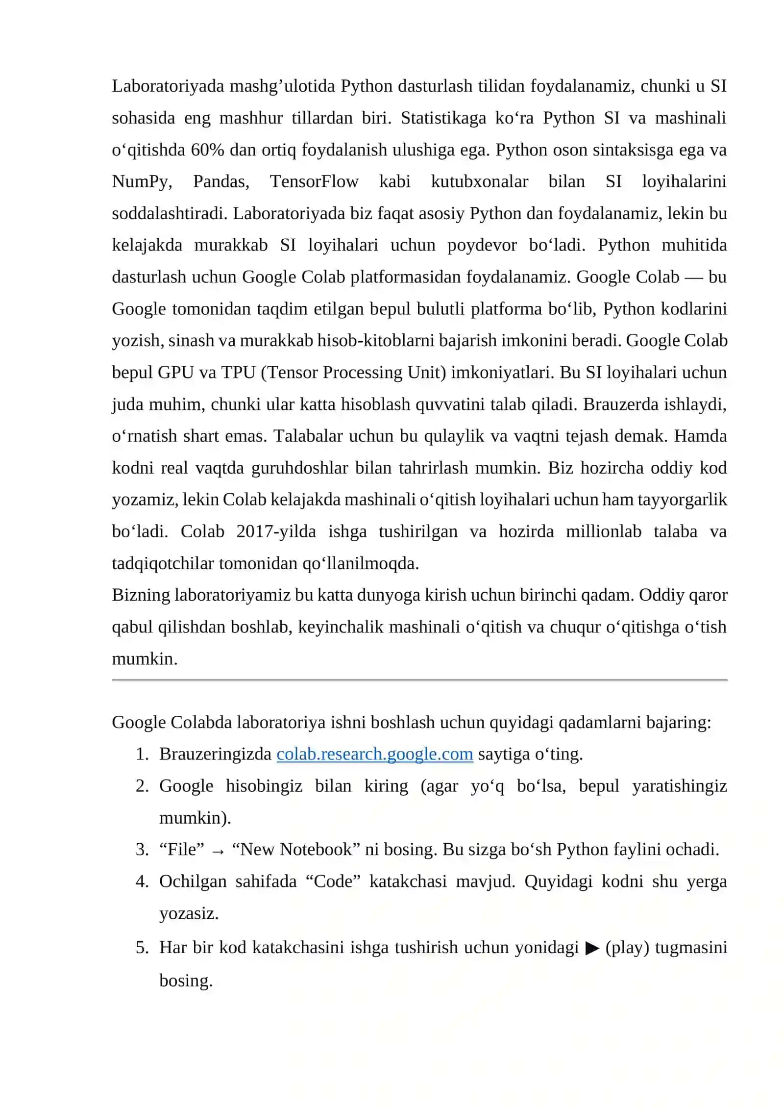 Laboratoriya ishi: Sun’iy intellektga kirish 4