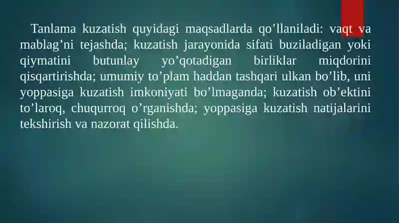 STATISTIKTADQIQOTLARDA TANLAB KUZATISHNING QO’LLANILISHI 4