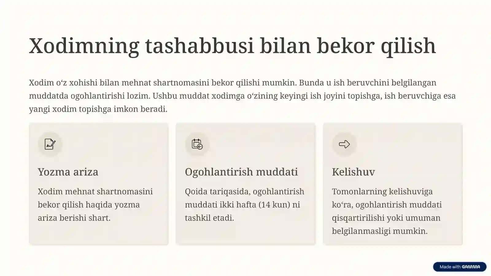Mehnat shartnomasini bekor qilish asoslari 4