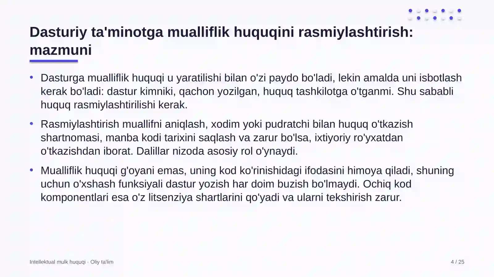 Intellektual mulk huquqi · Oliy ta'lim 4