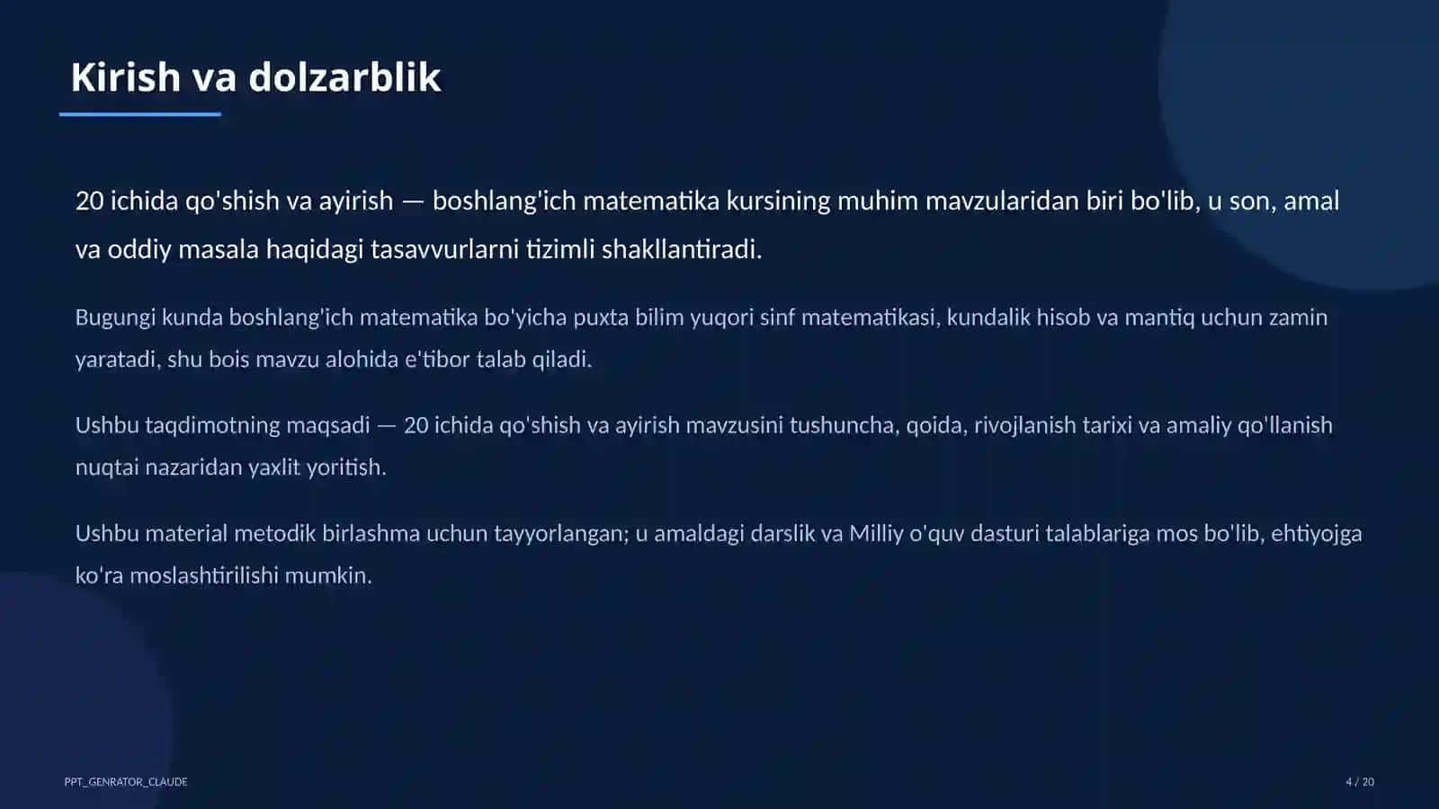 Matematika (1–4) — metodik birlashma uchun 4