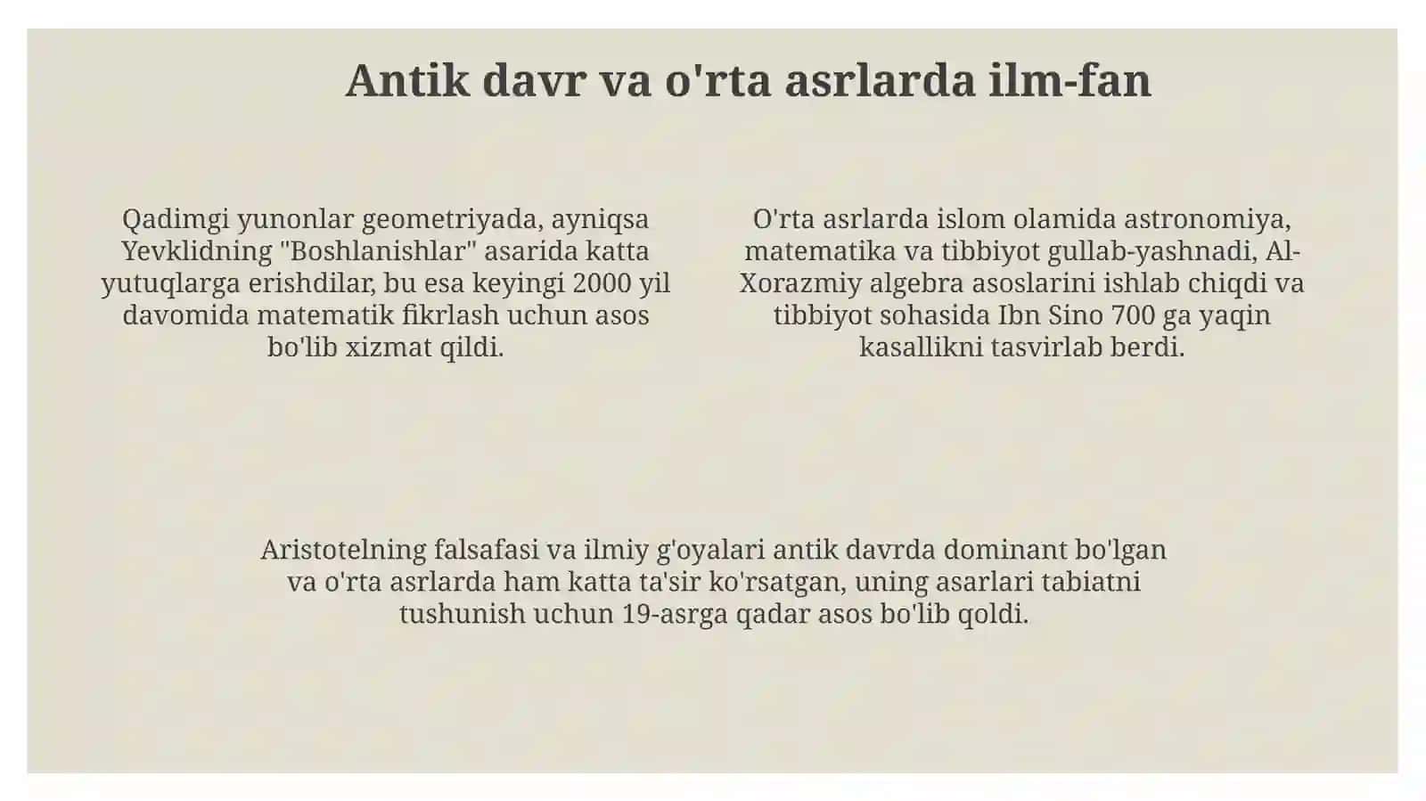 Dunyoning ilmiy manzarasivauning evolyutsiyasi 4