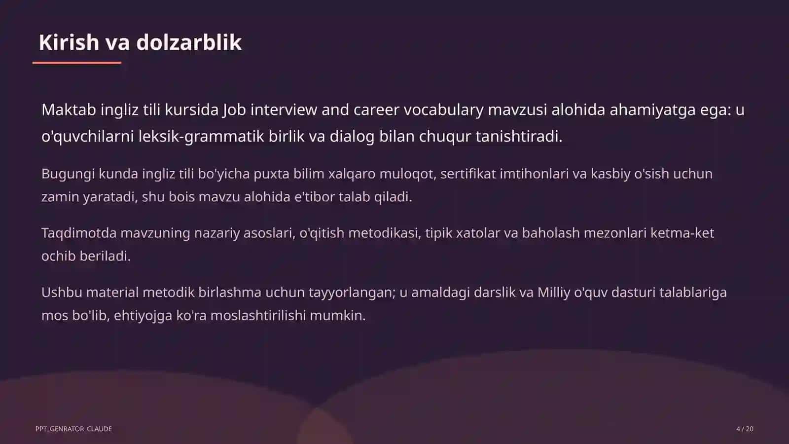 Job interview and career vocabulary (11-sinf) 4