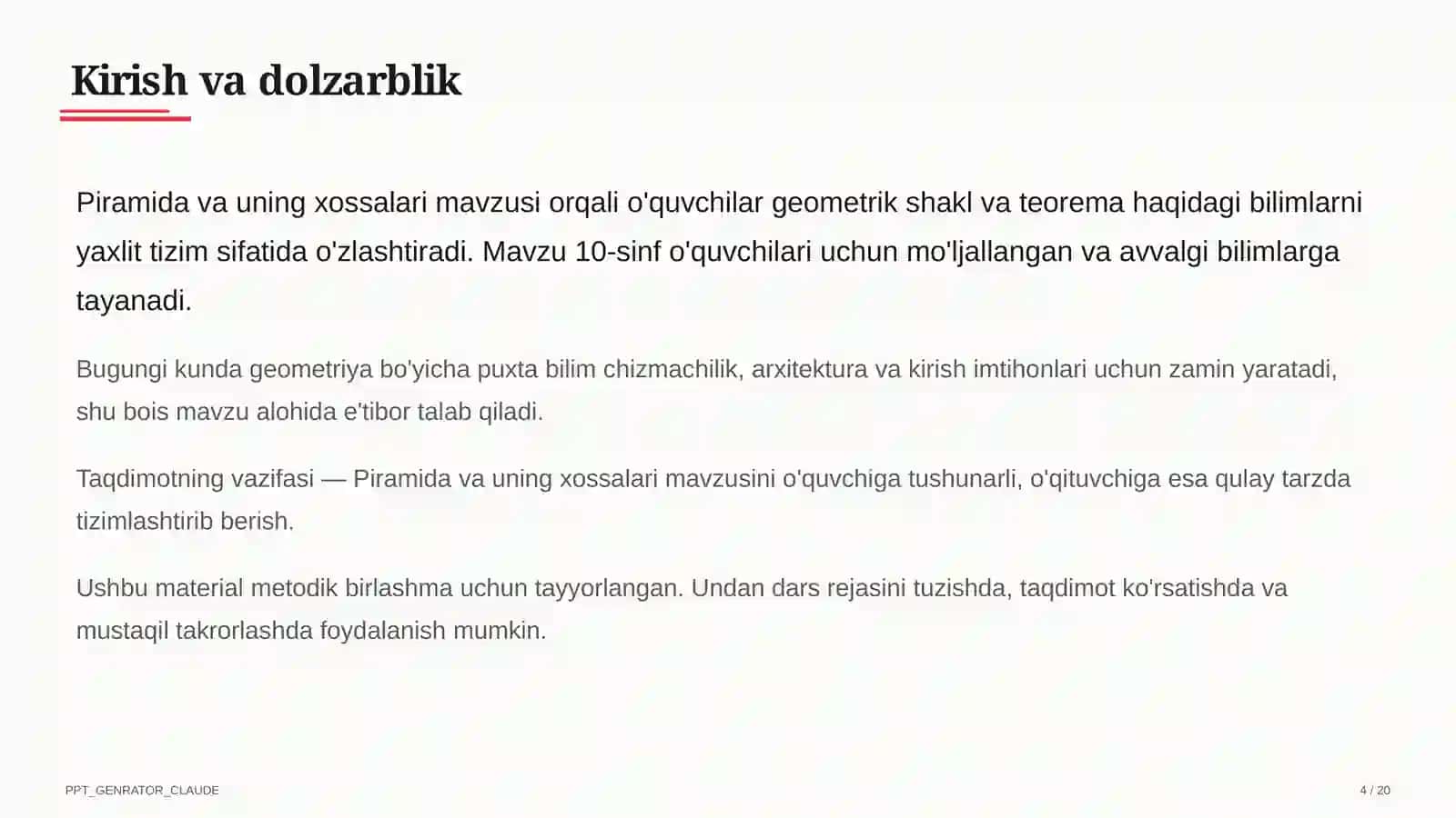 Piramida va uning xossalari (10-sinf) 4