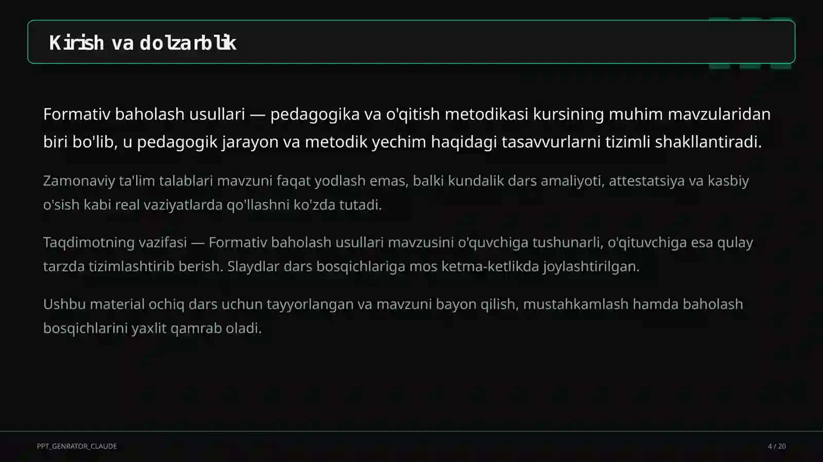 Formativ baholash usullari 4