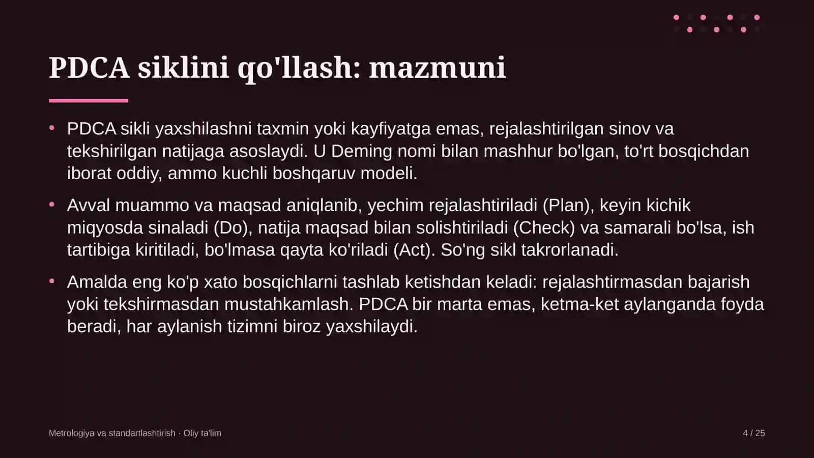 Chinni-fayans sanoatida PDCA siklini qo'llash 4